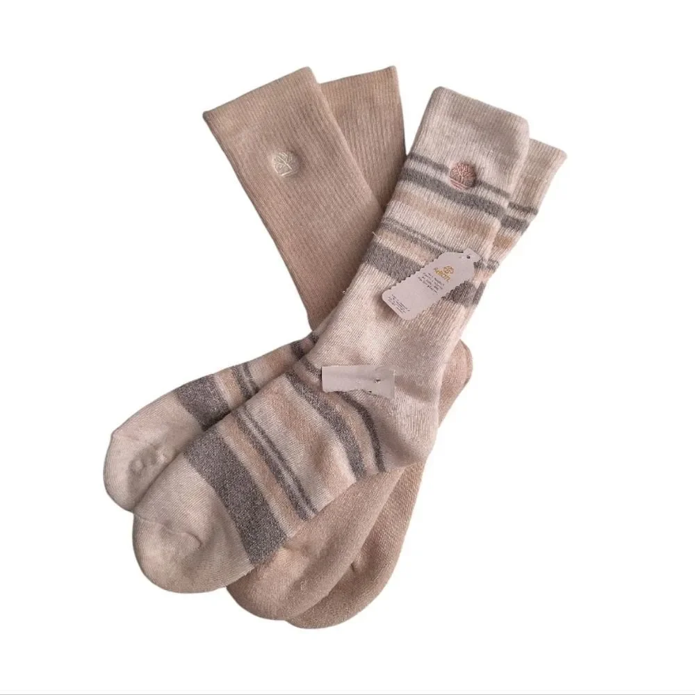 Timberland 2 Pairs Cushioned‎ Boot Socks Logo Pink Grey White Striped NWT